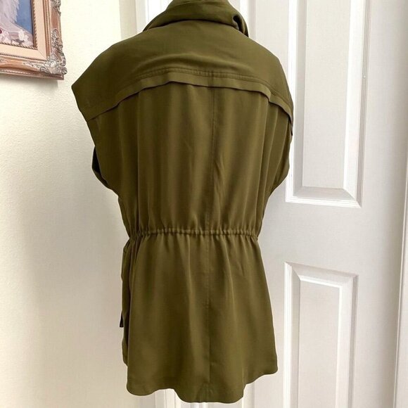 Alice + Olivia Army Green Vest Jacket Cinch Waist Attached Hood Size Medium - Picture 6 of 11